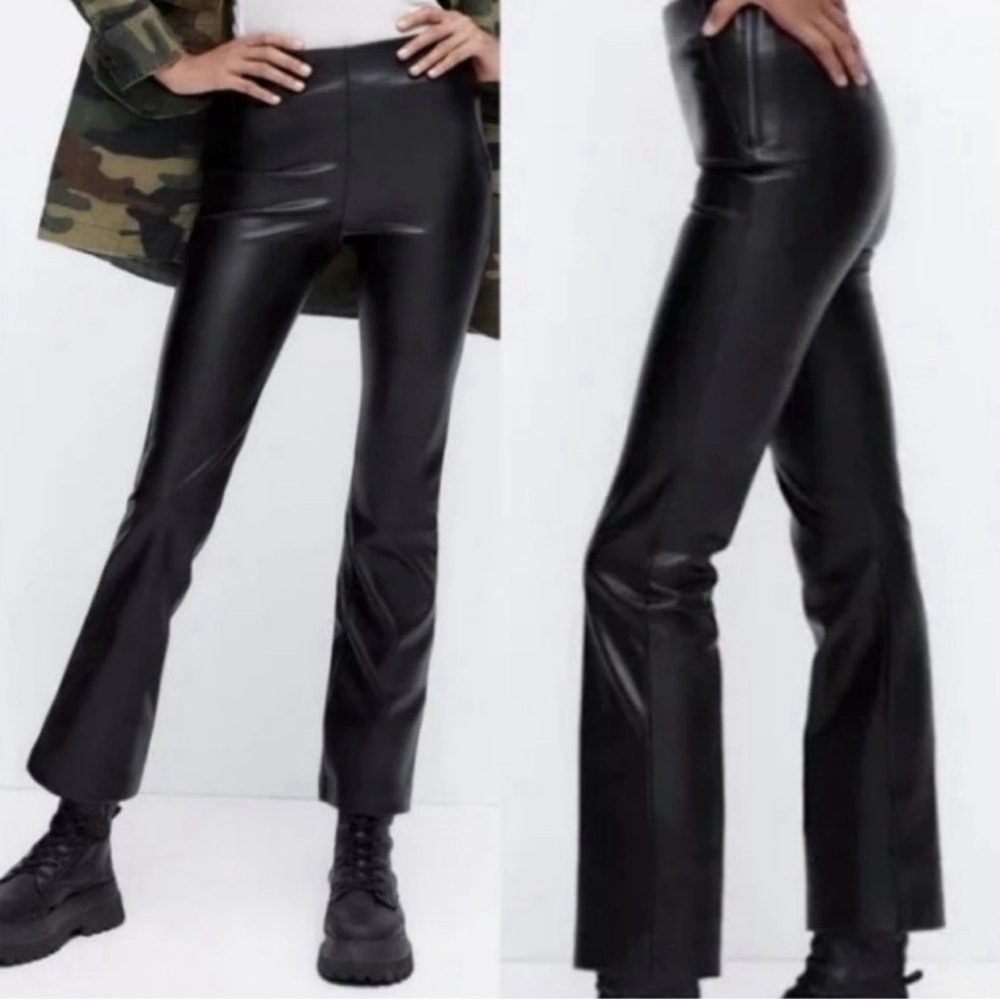 Zara mini flare faux leather black pants